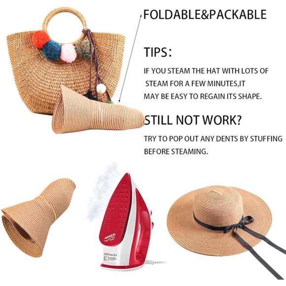 Straw sun hat with Large brim and bow - Picture 3 of 6